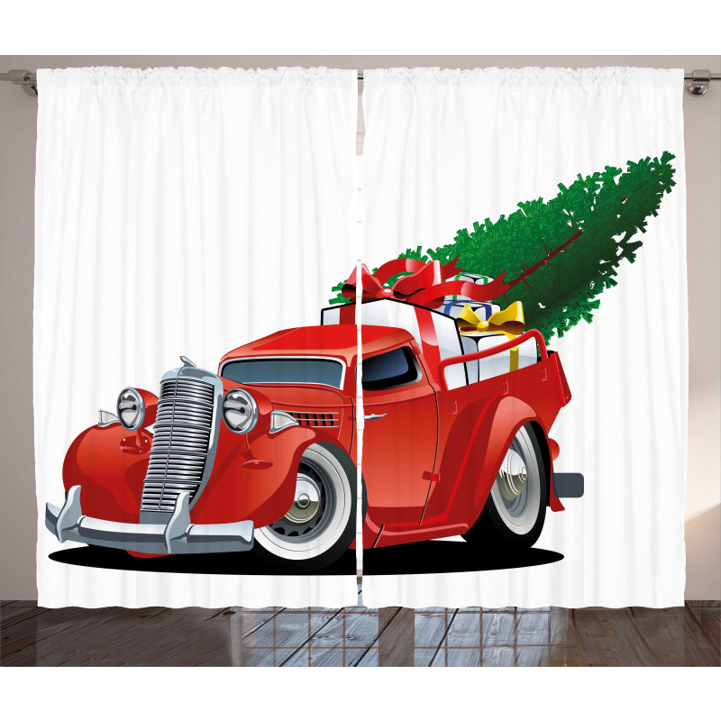 Red American Truck Curtain