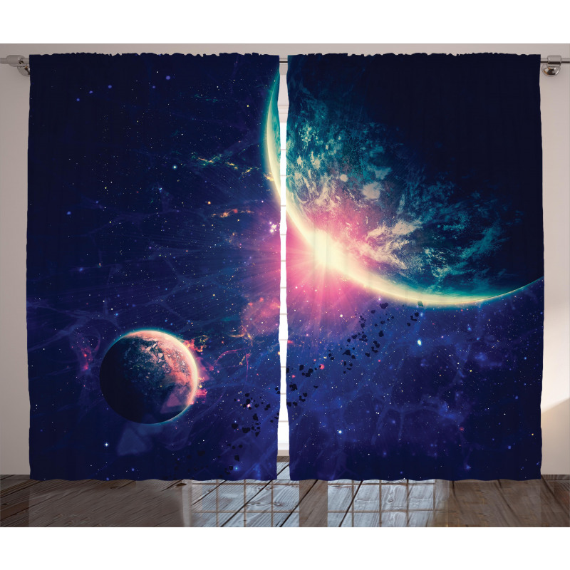 Outer Space Mars Planets Curtain
