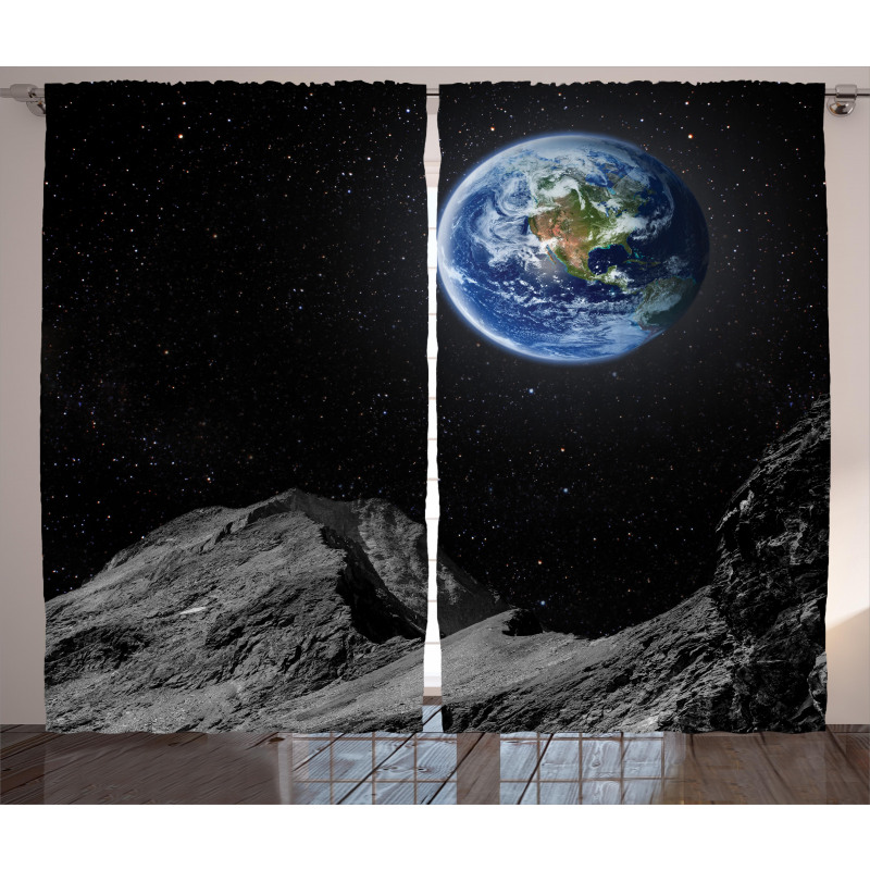 Moon Mars Planet Earth Curtain