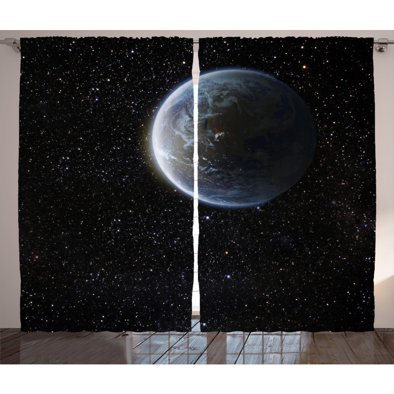 Moon Planet Earth Cosmos Curtain