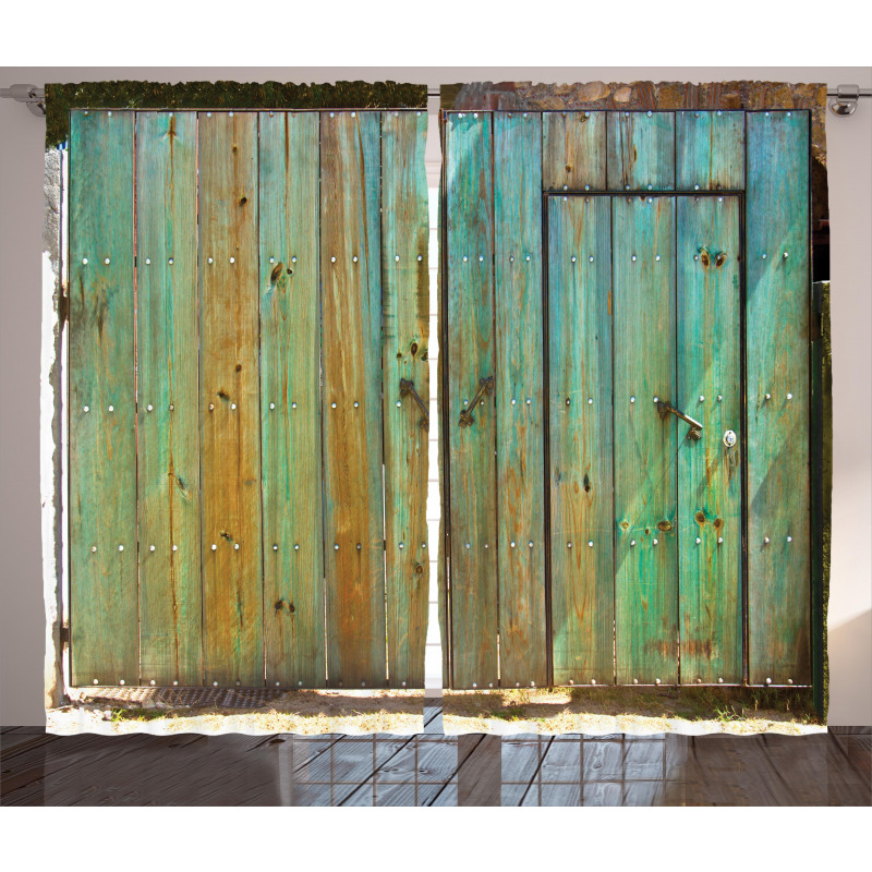 Rustic Old Wooden Gate Curtain