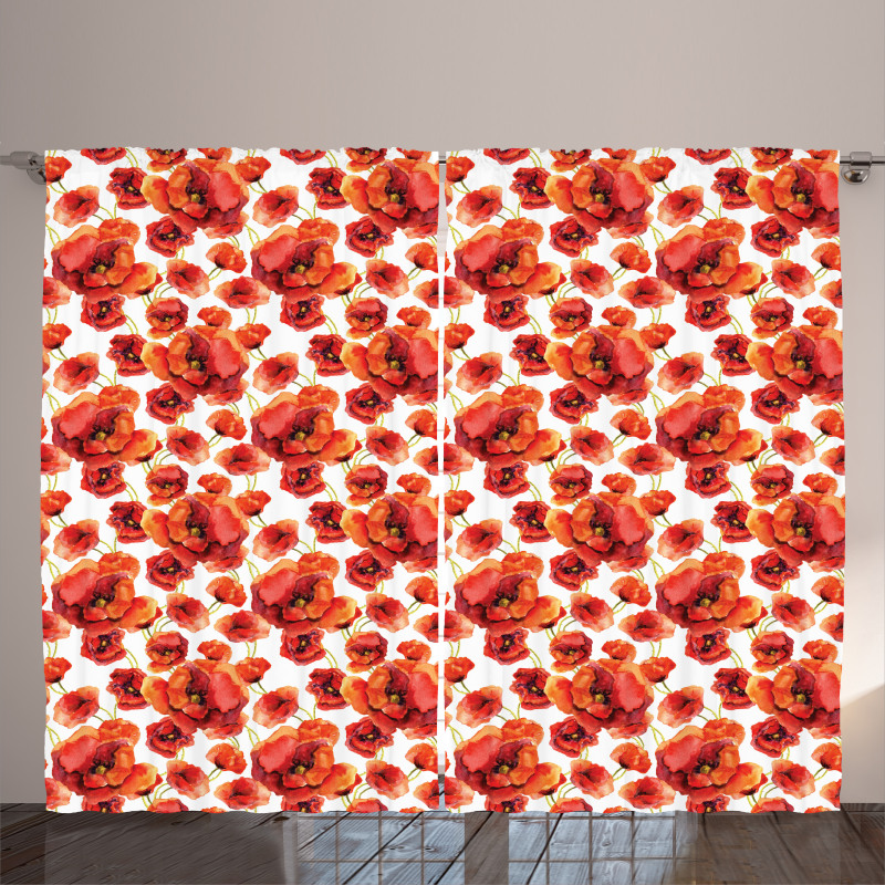 Red Poppy Flowers Curtain