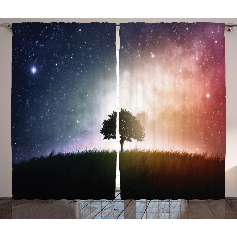 Tree in Field with Stars Curtain