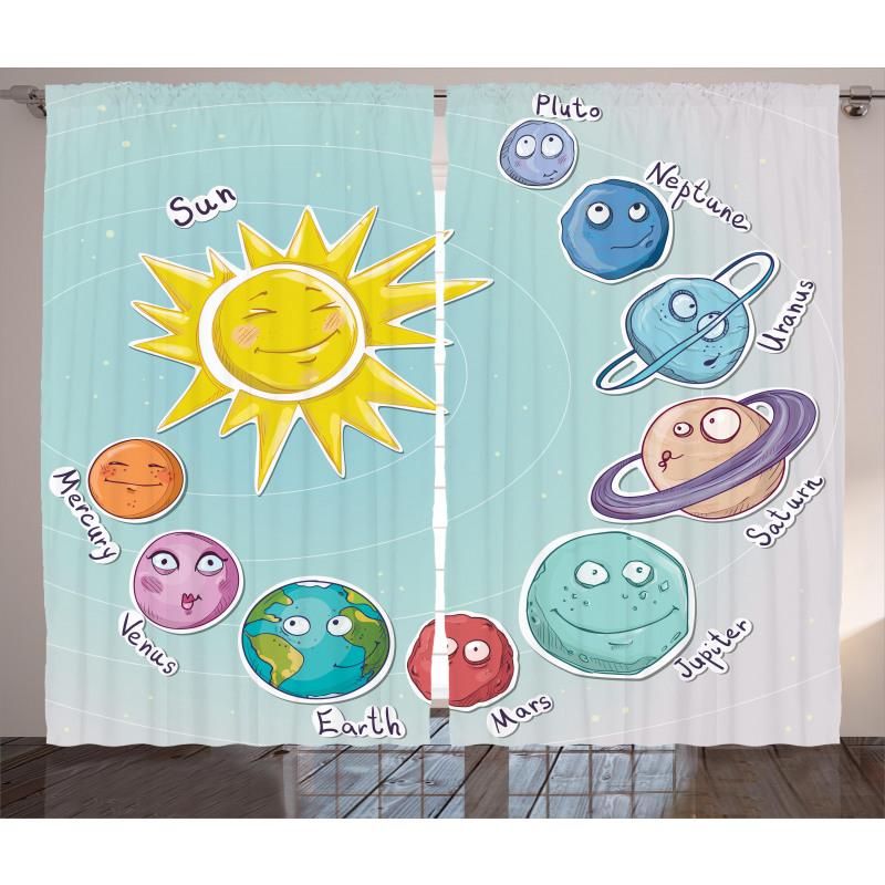 Cartoon Sun Planets Curtain