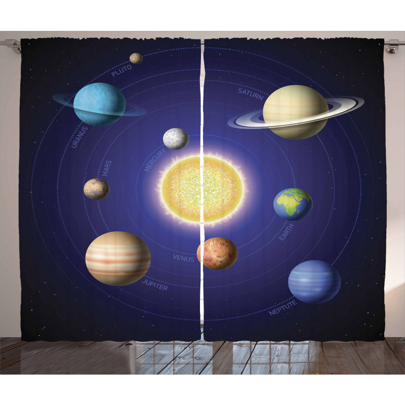 Solar System with Planets Curtain