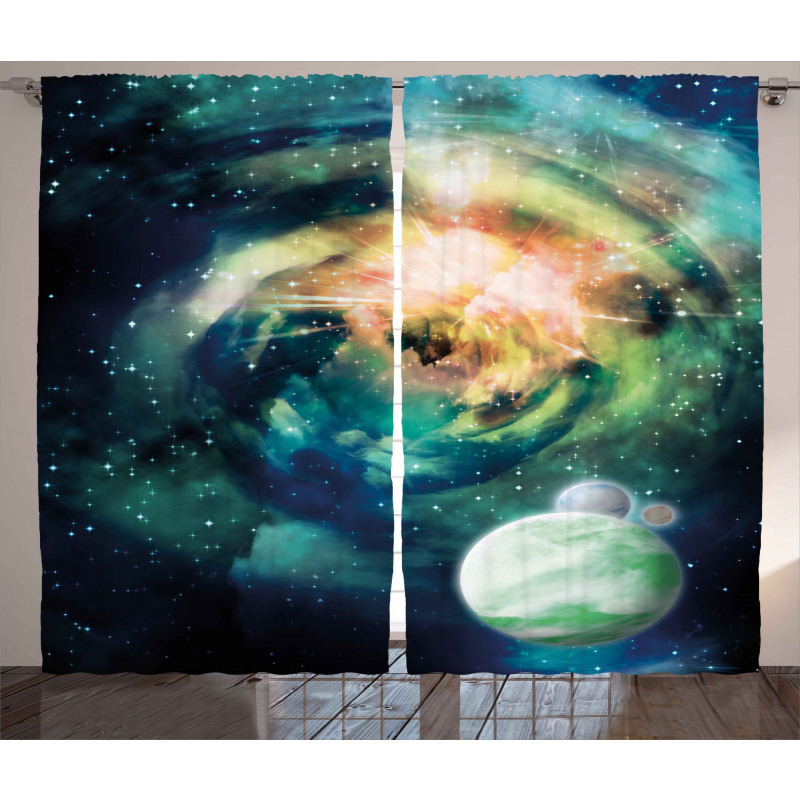 Spiral Galaxy and Planets Curtain