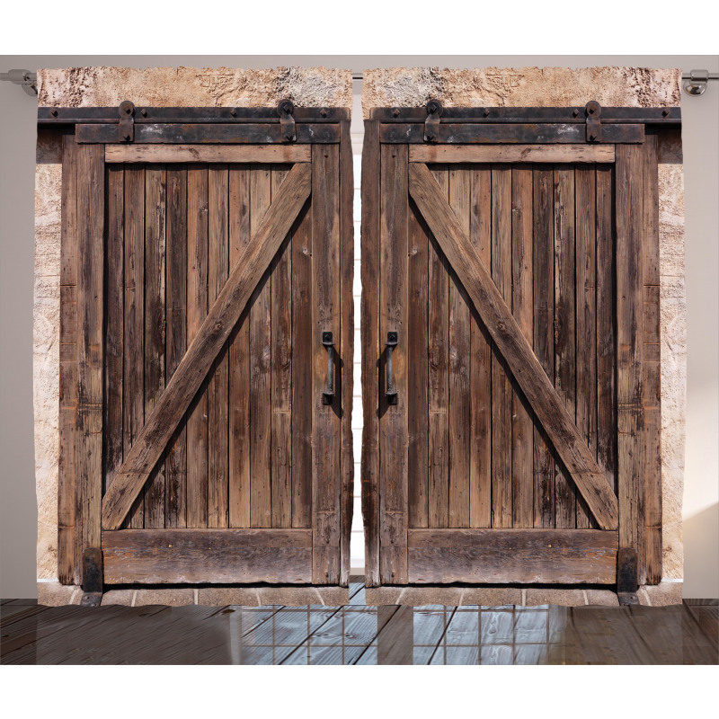 Wooden Barn Door Image Curtain