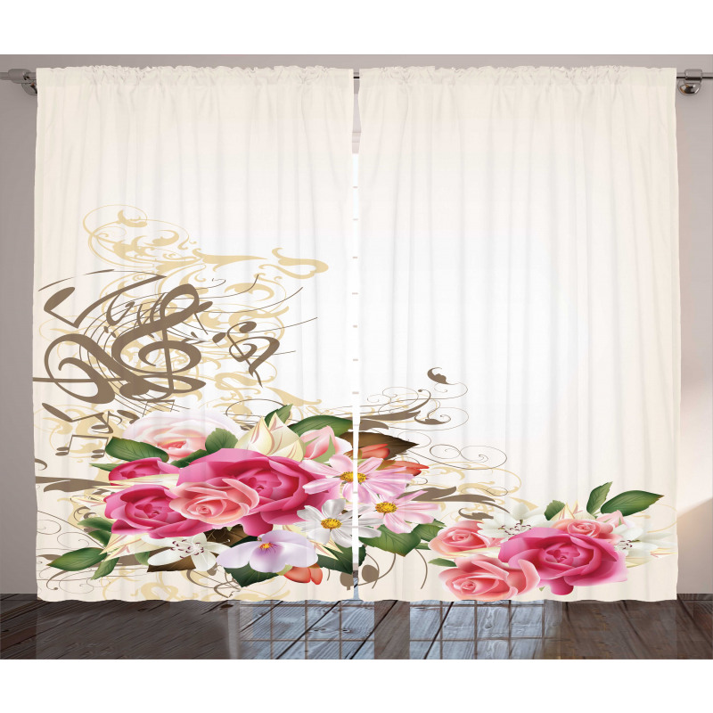 Flowers and Music Notes Curtain