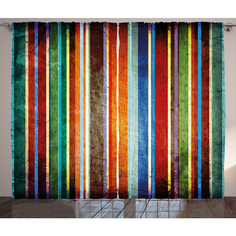 Retro Colorful Bands Curtain