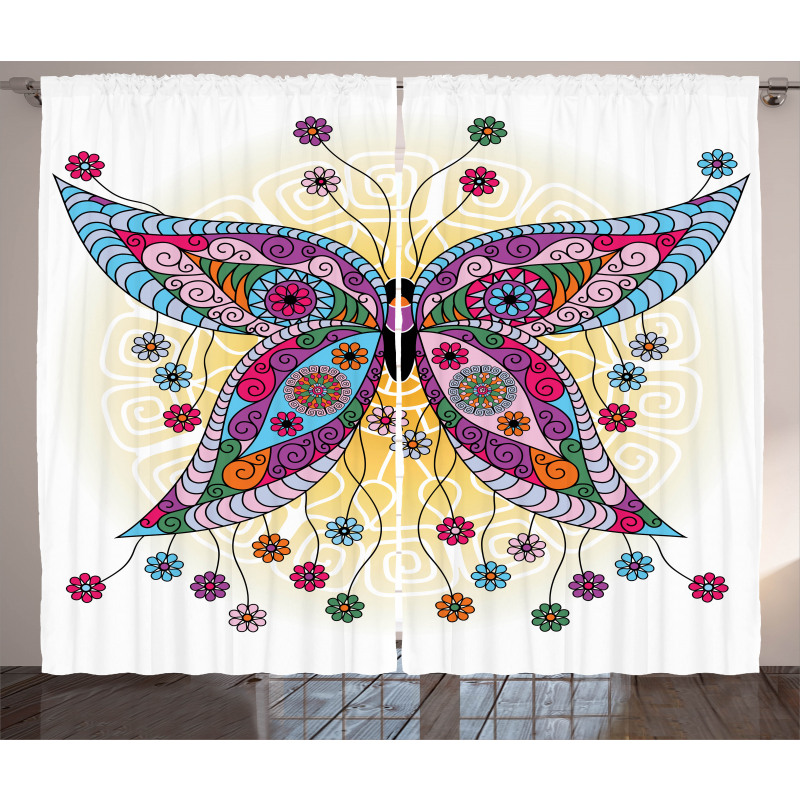 Spring Flowers Butterfly Curtain