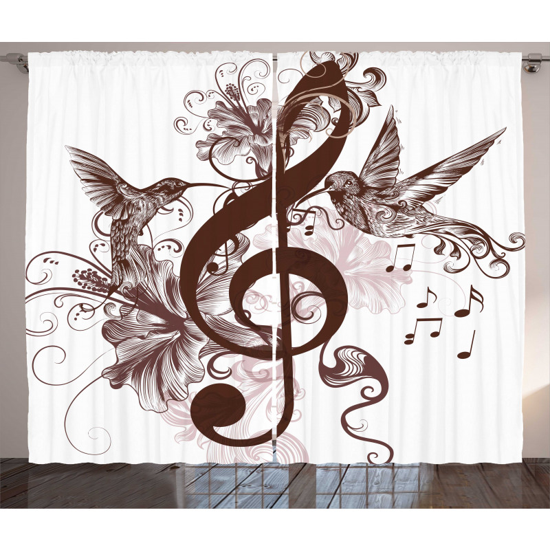 Floral Design with Birds Curtain