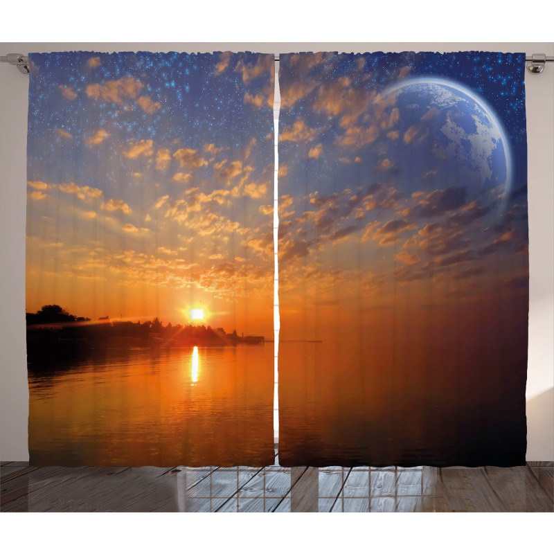 Skyline with Planet Sun Curtain