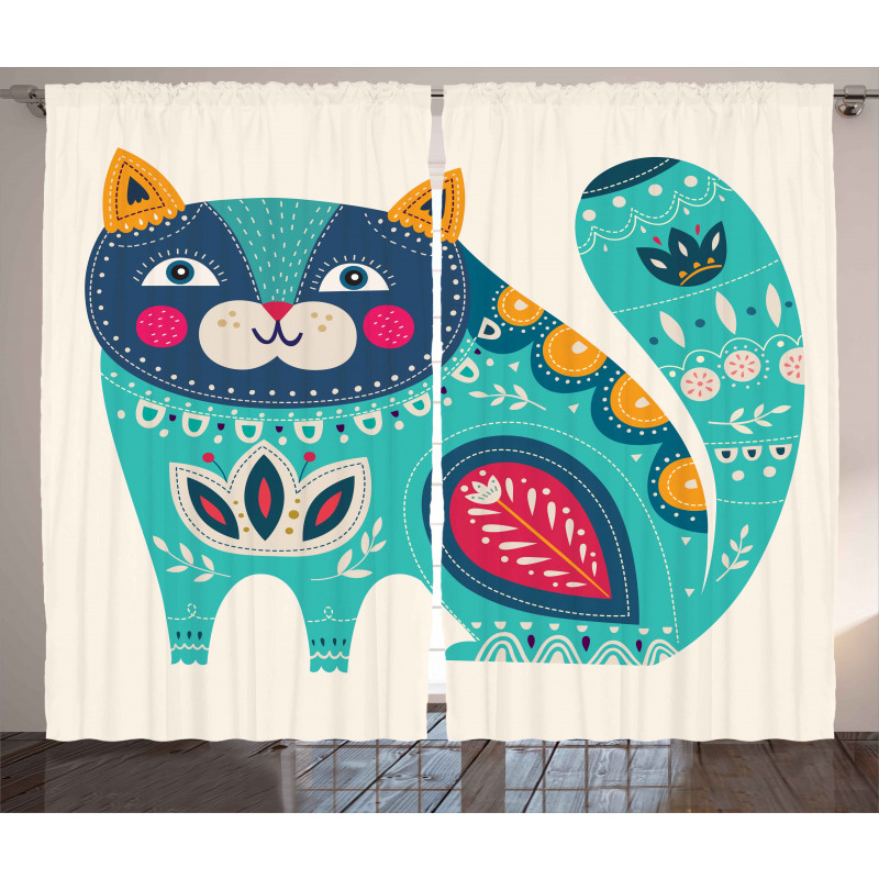 Paisley Style Cat Kitten Curtain