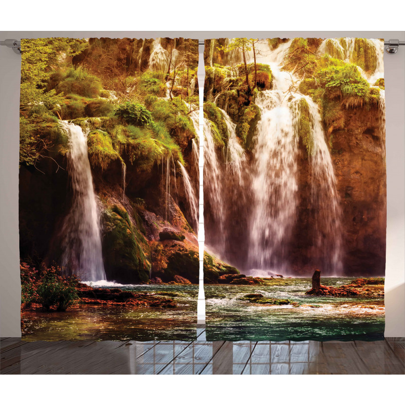 Waterfall Forest Trees Curtain