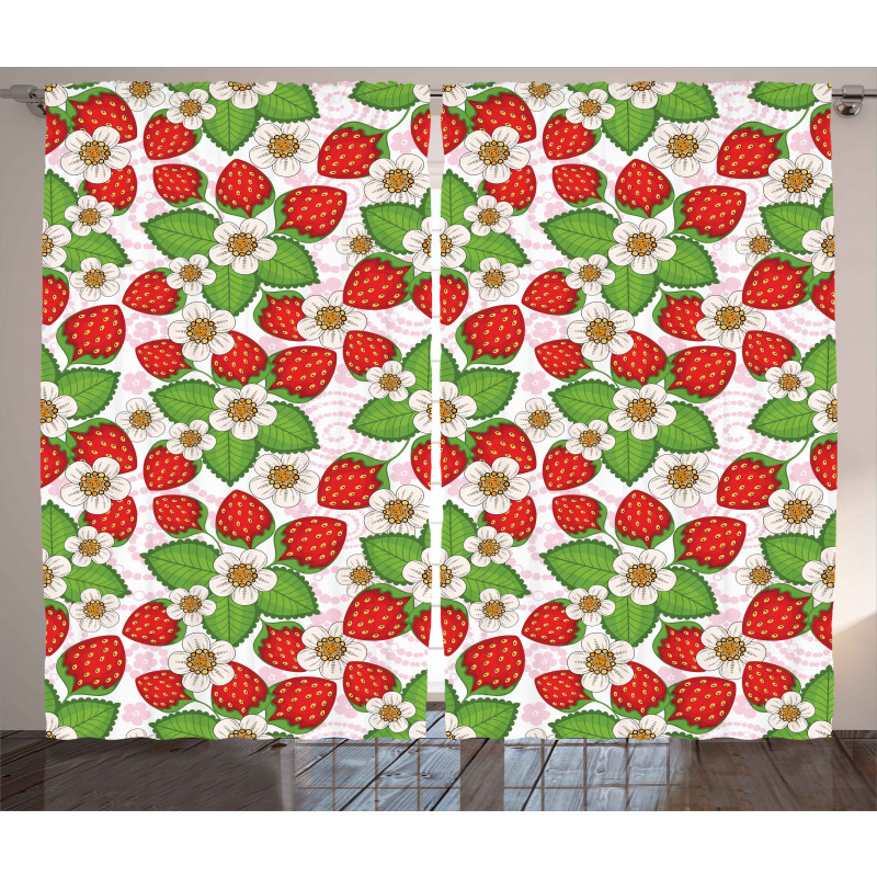 Floral Strawberry Scene Curtain
