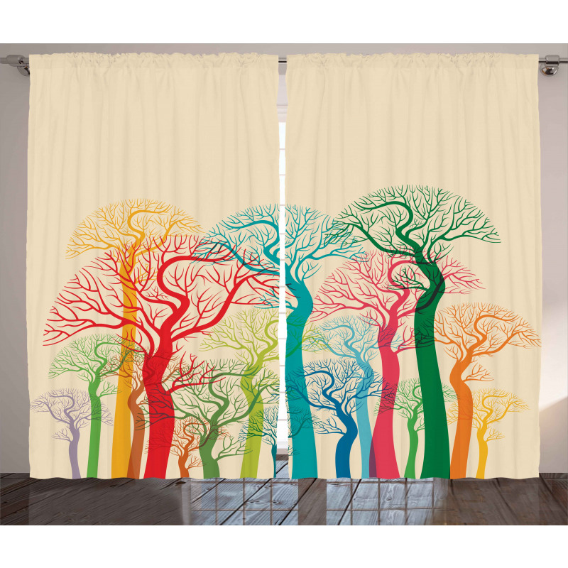 Colorful Abstract Trees Curtain