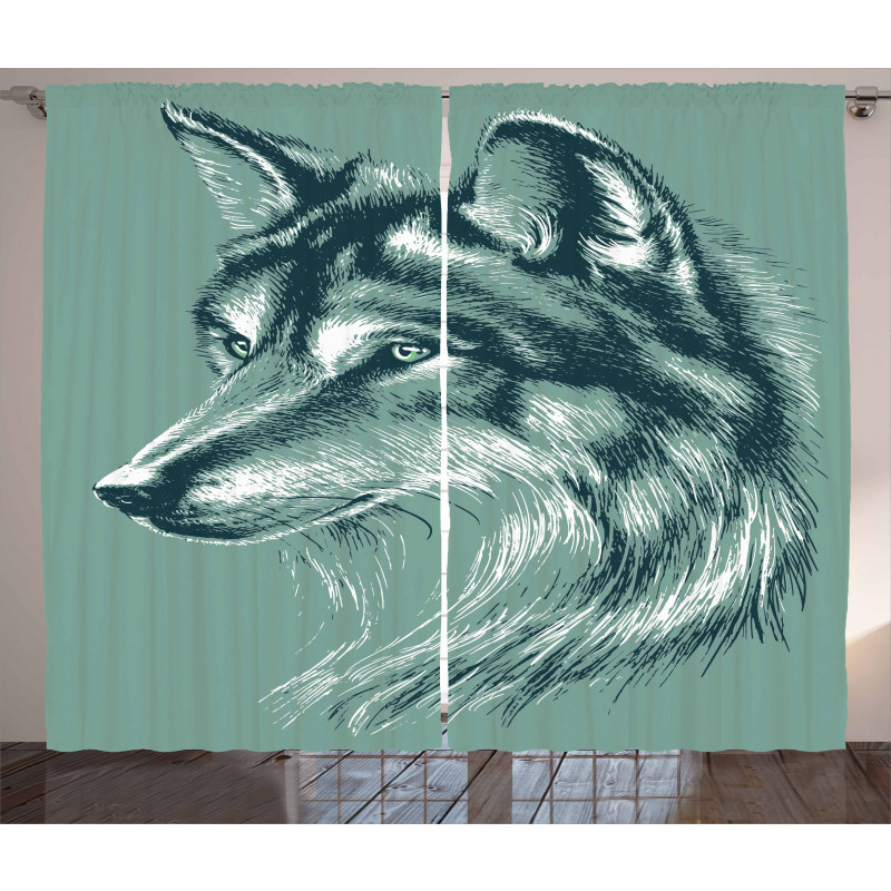 Wild Exotic Wolf Image Curtain