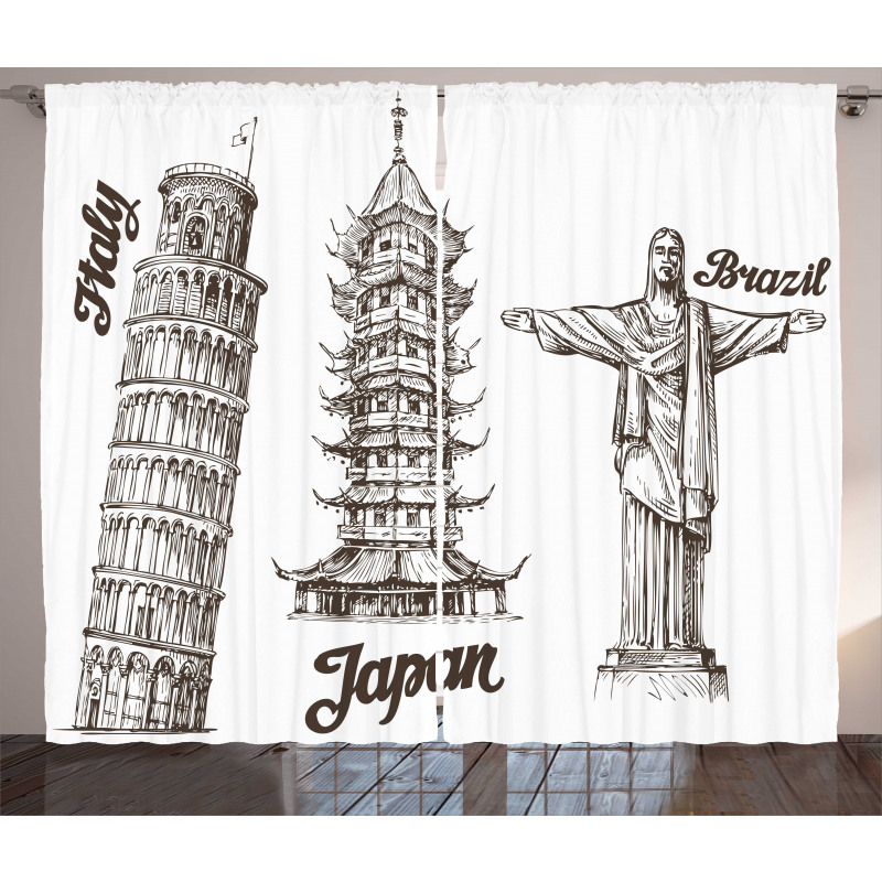 Japanese Style Building View Curtain