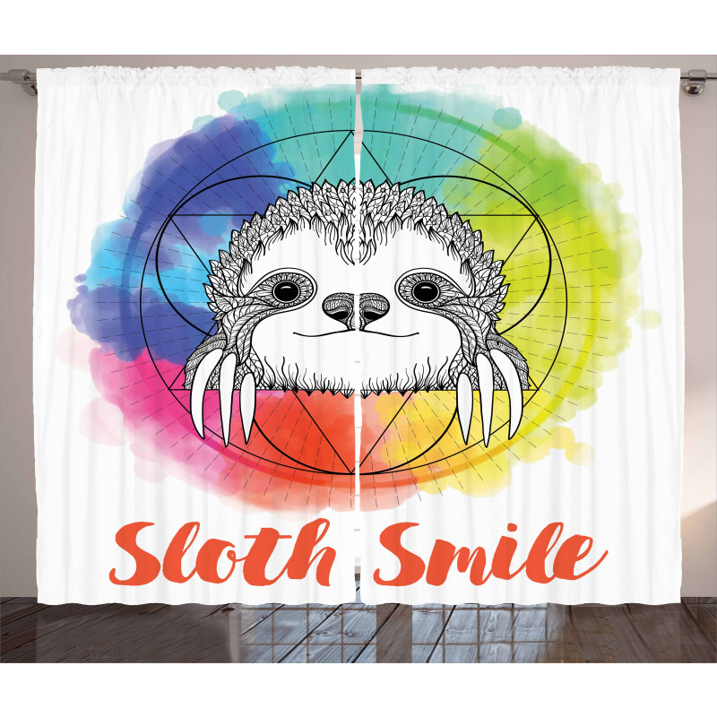 Rainbow Sloth Sketch Curtain