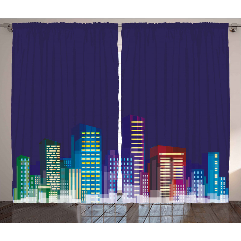 City at Night Cartoon Curtain