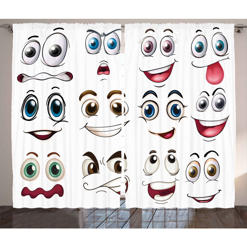 Hand Drawn Emoji Faces Curtain