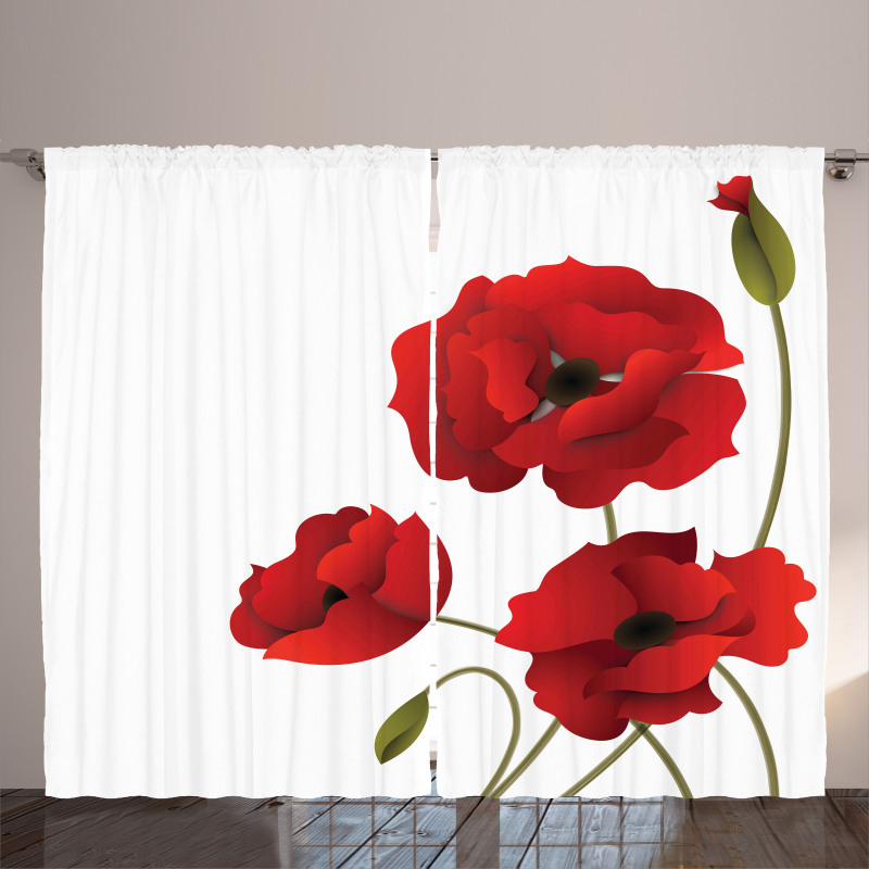 Poppy Flowers Pastoral Art Curtain