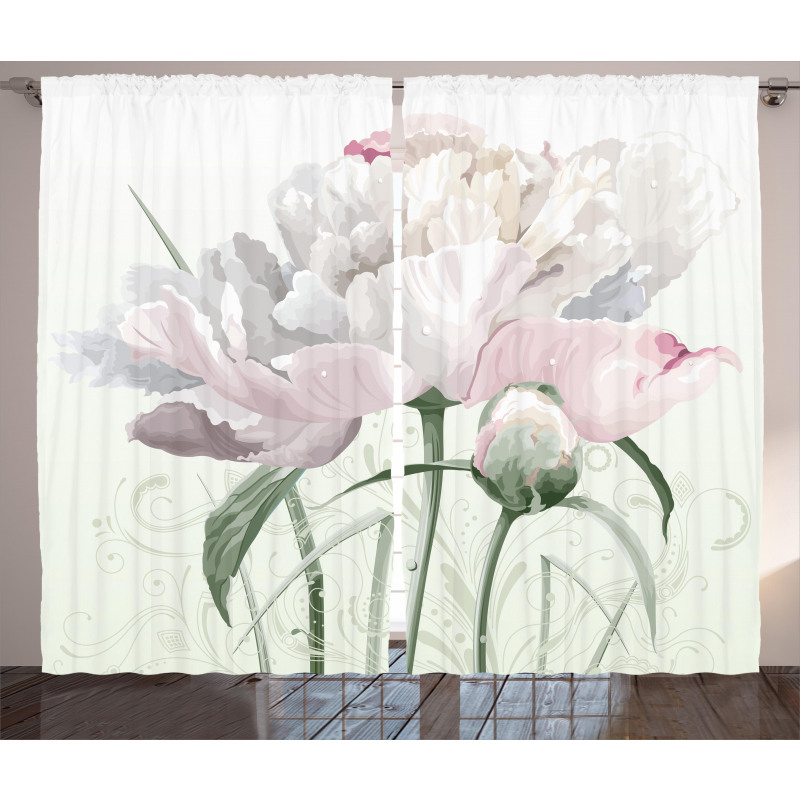 Pink Rose Tulip Abstract Curtain