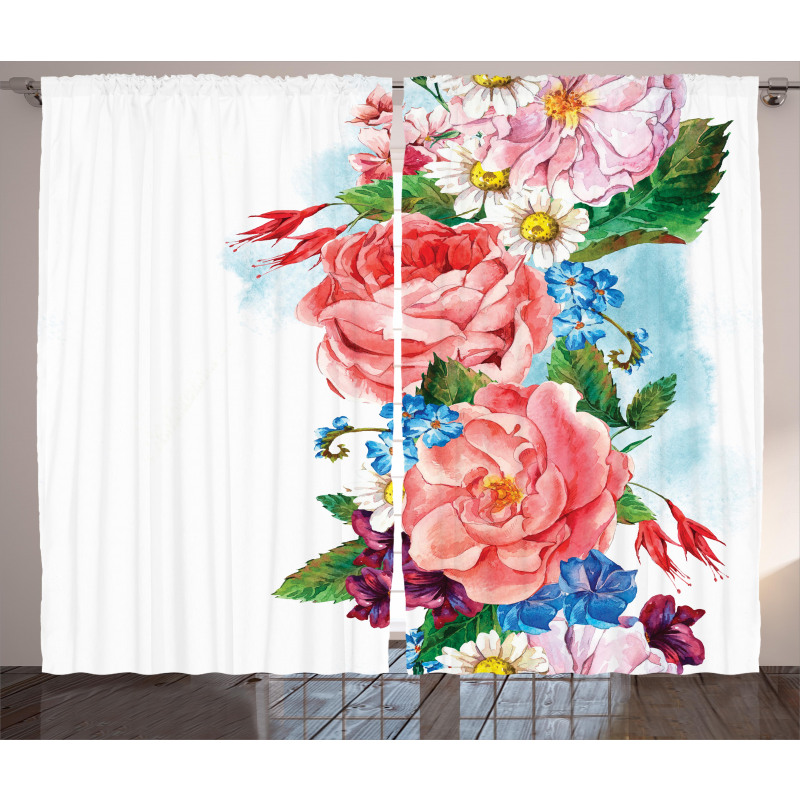 Roses Daisies Garden Curtain