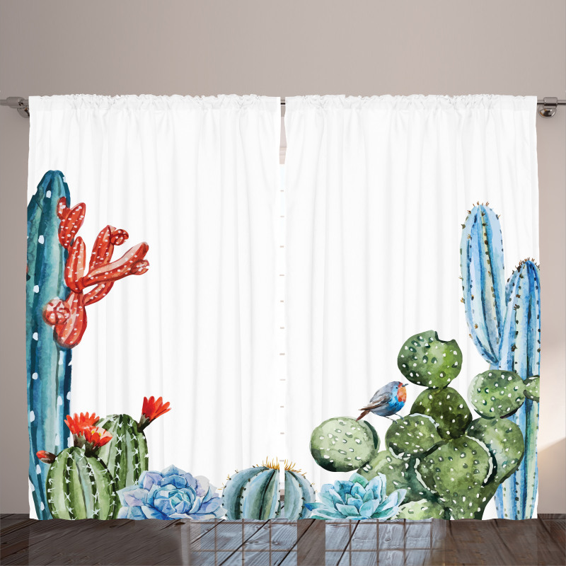 Cactus Flowers Birds Curtain
