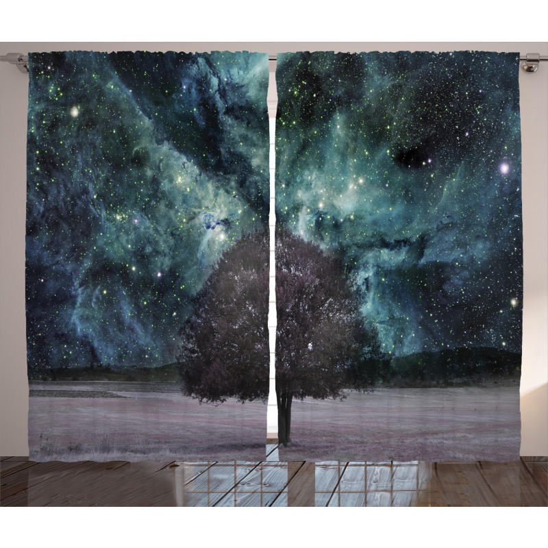Nebula Galaxy Planet Tree Curtain