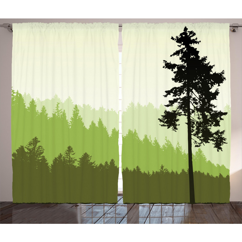Pine Tree Silihouette Curtain