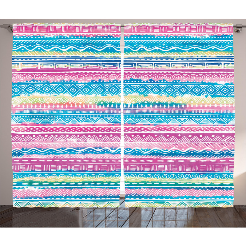 Watercolor Aztec Stripes Curtain