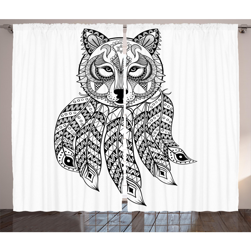 Native America Wolf Head Curtain