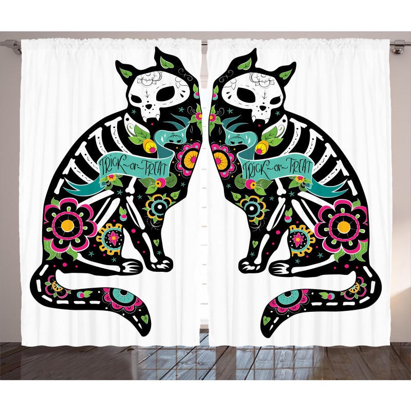 Skeleton Cats Skull Curtain