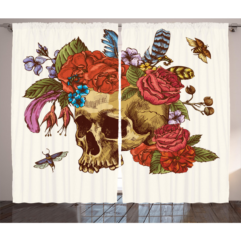 Skull Flowers Bees Curtain