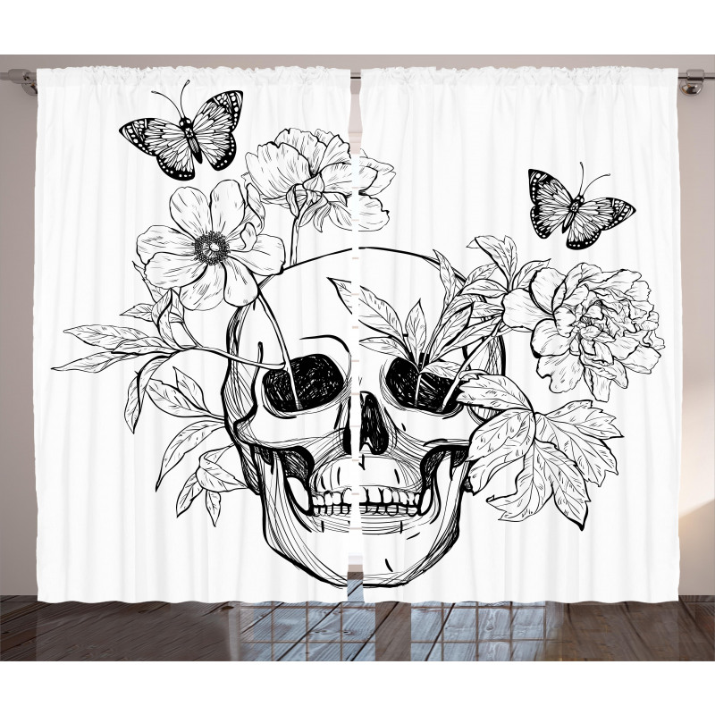 Skulls Butterflies Curtain