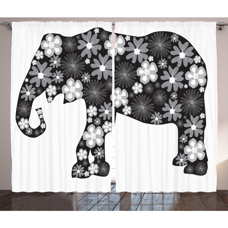 Floral Elephant Pattern Curtain
