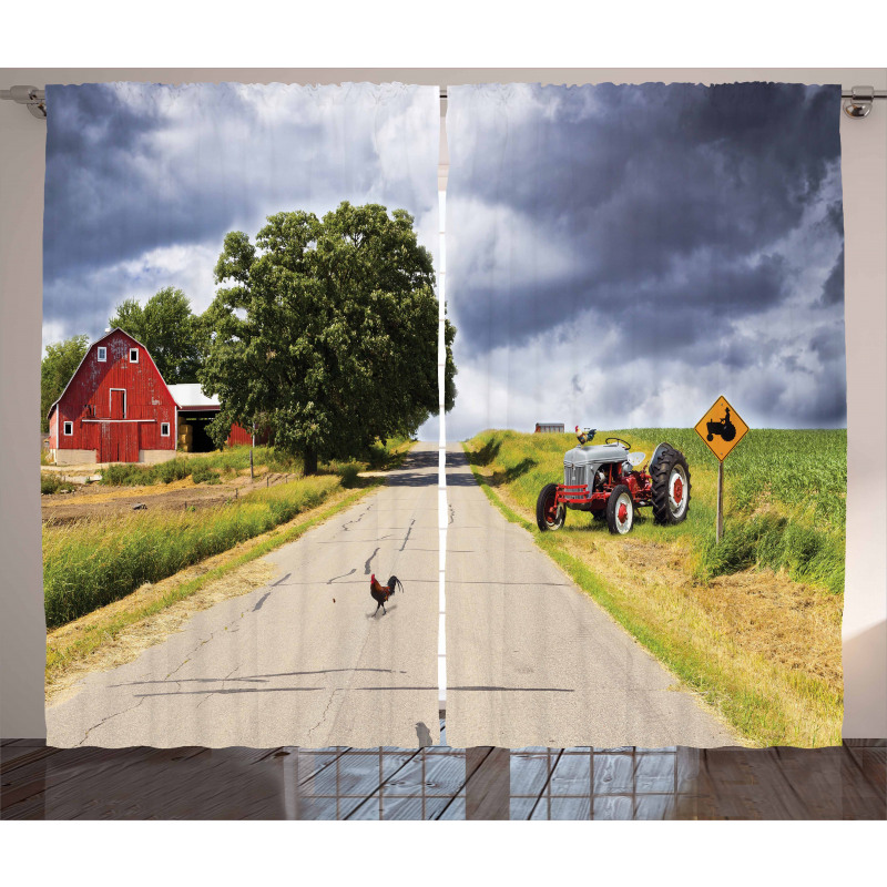 Barn and Tractor on Side Curtain