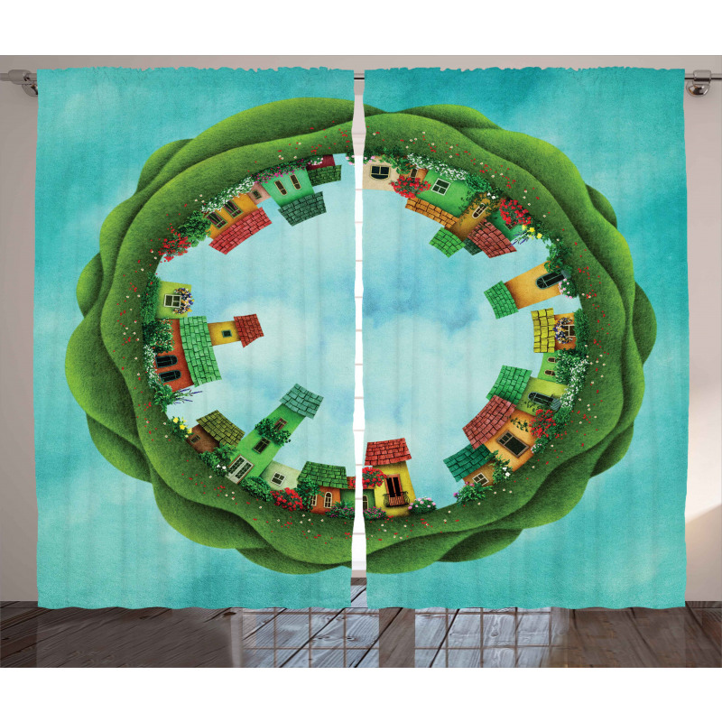 Small Town Round Artwork Curtain