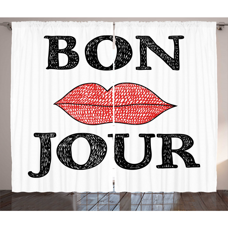 Vintage Bon Jour Words Curtain