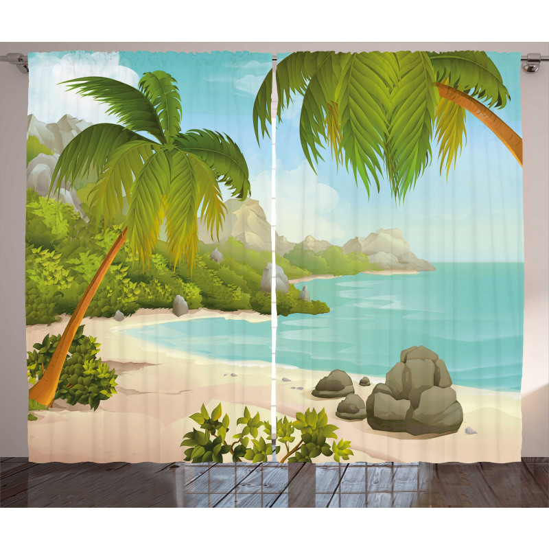 Palm Trees and Rocks Curtain