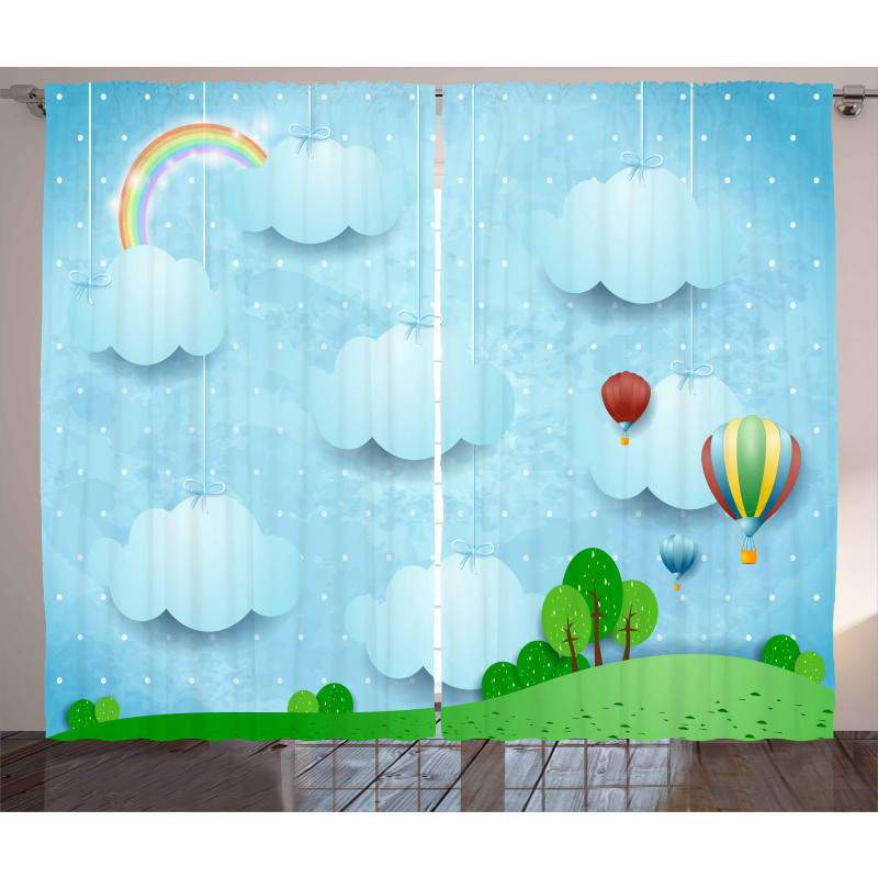Balloons Clouds Stars Hill Curtain