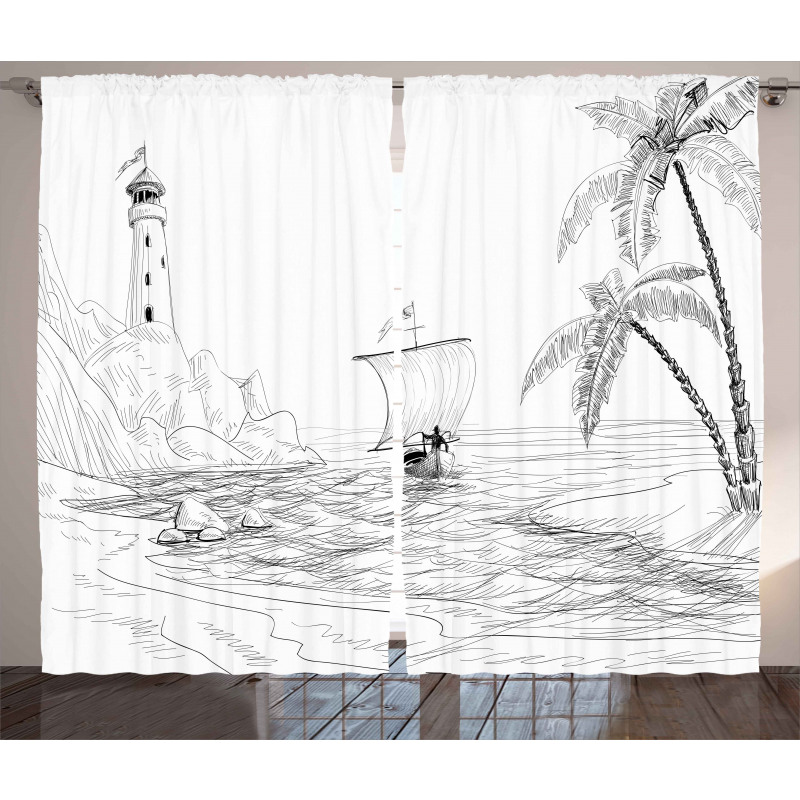 Sketch with Boat Palms Curtain