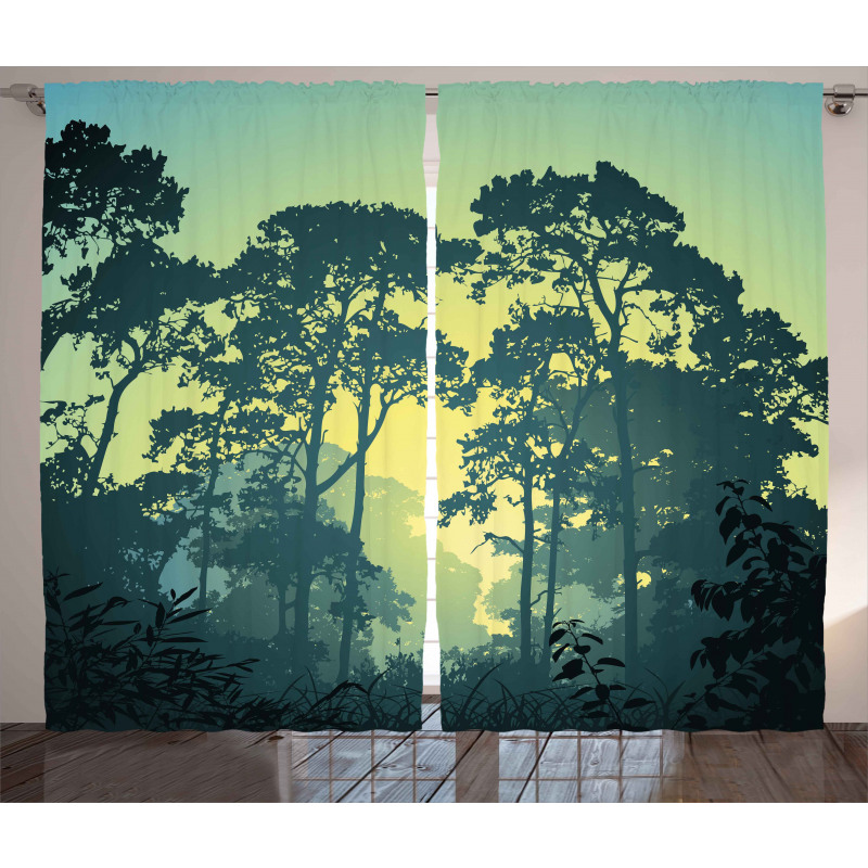 Mist Forest Trees Scene Curtain