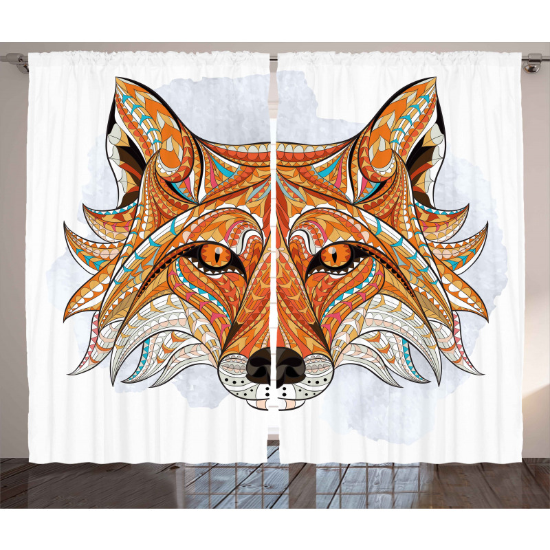 Geometric Fox Portrait Curtain
