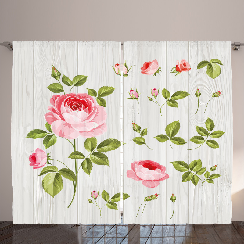 Vintage Rose Petals Leaf Curtain