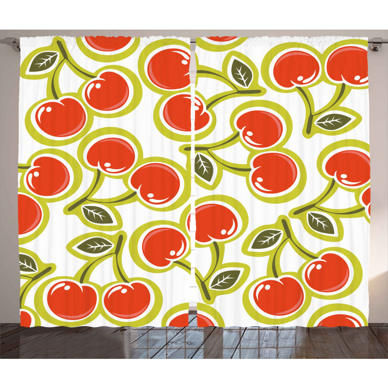 Cherry and Leaves Pattern Curtain