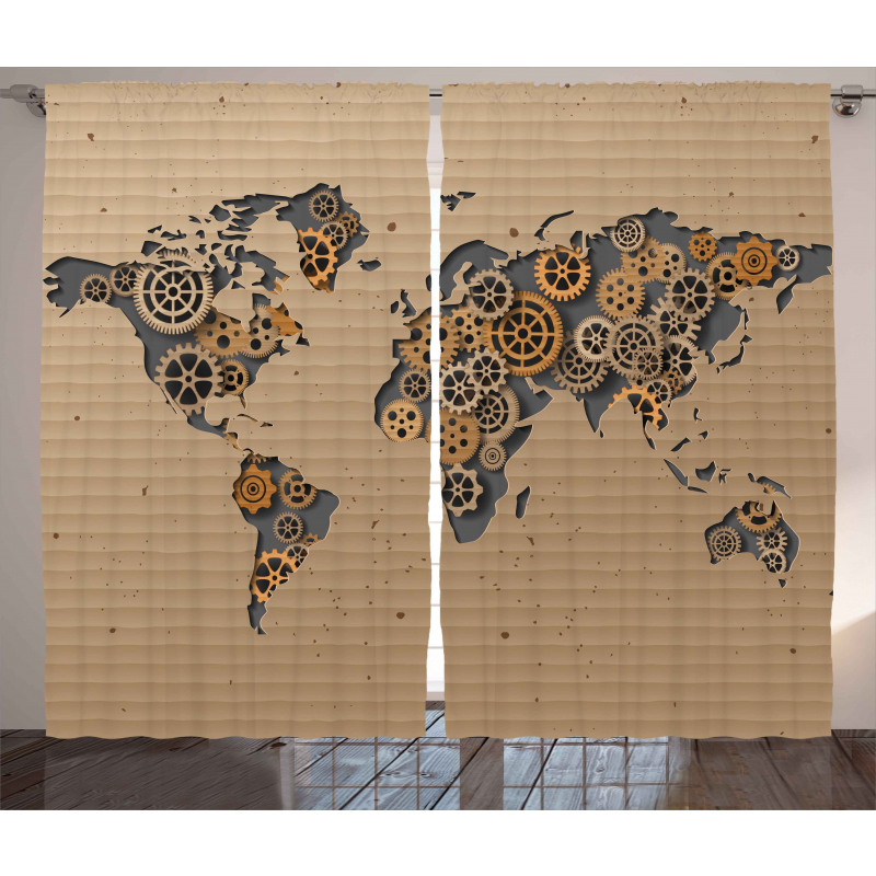 Old Hipster World Map Curtain