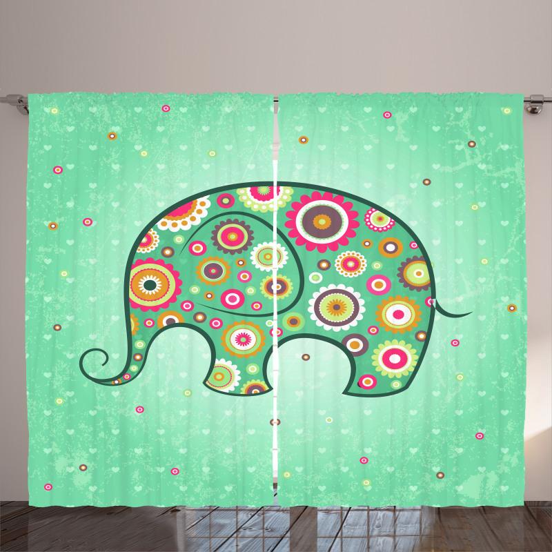 Elephant with Flowers Curtain