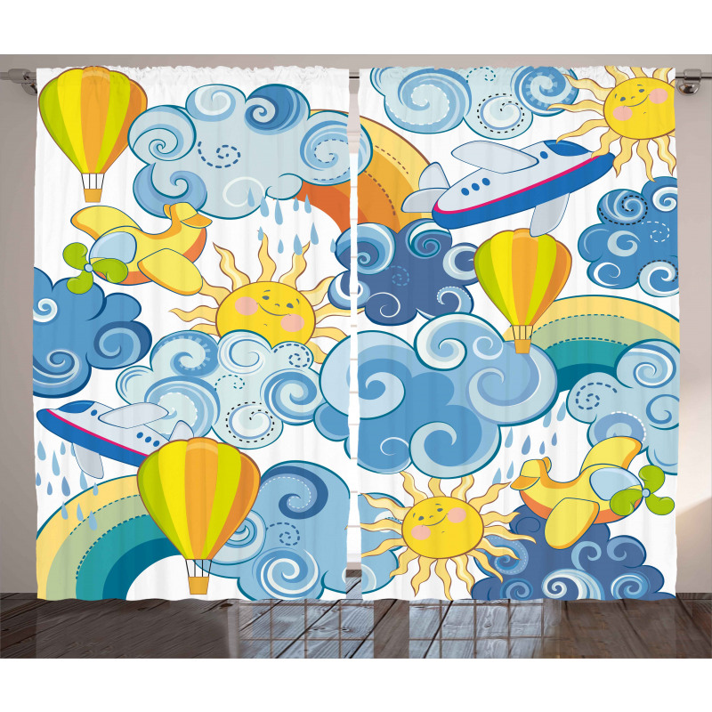 Sun Airplanes and Balloons Curtain